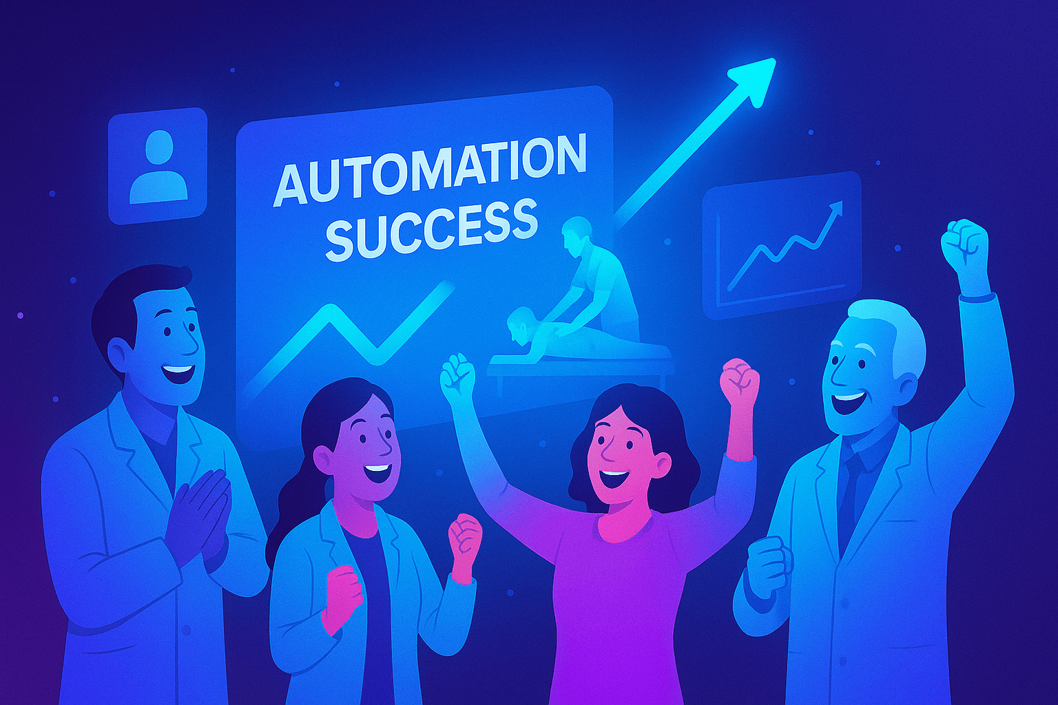 Infographic showing chiropractic practice automation results including reduced no-shows, increased efficiency, and improved patient satisfaction