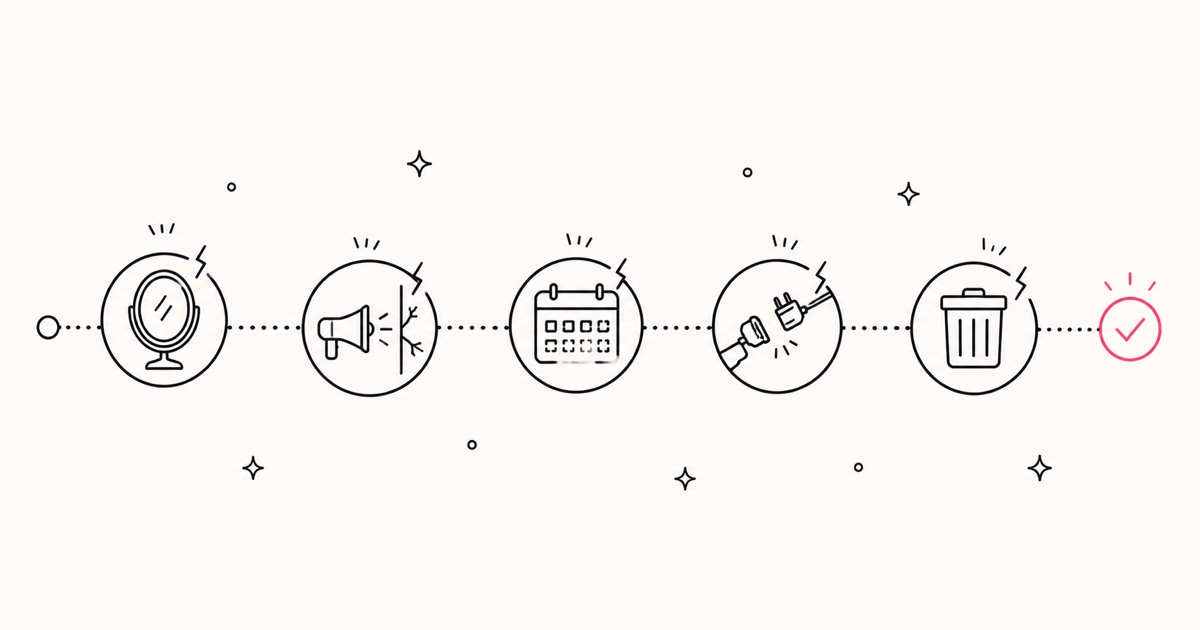 Diagram of five reasons business content fails to create customers, from unclear audience to one-and-done posting