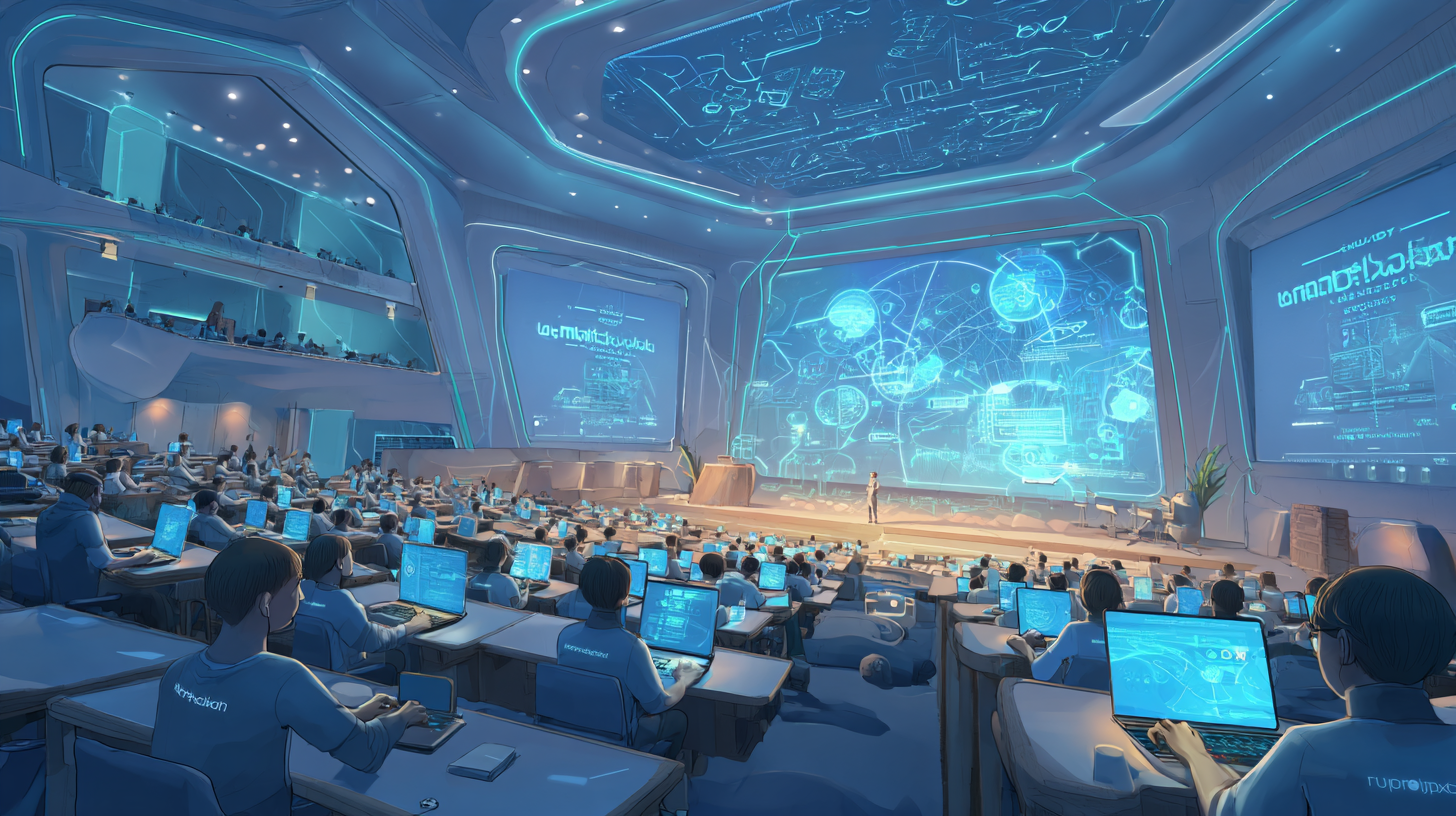 Students prompting AI in lecture hall