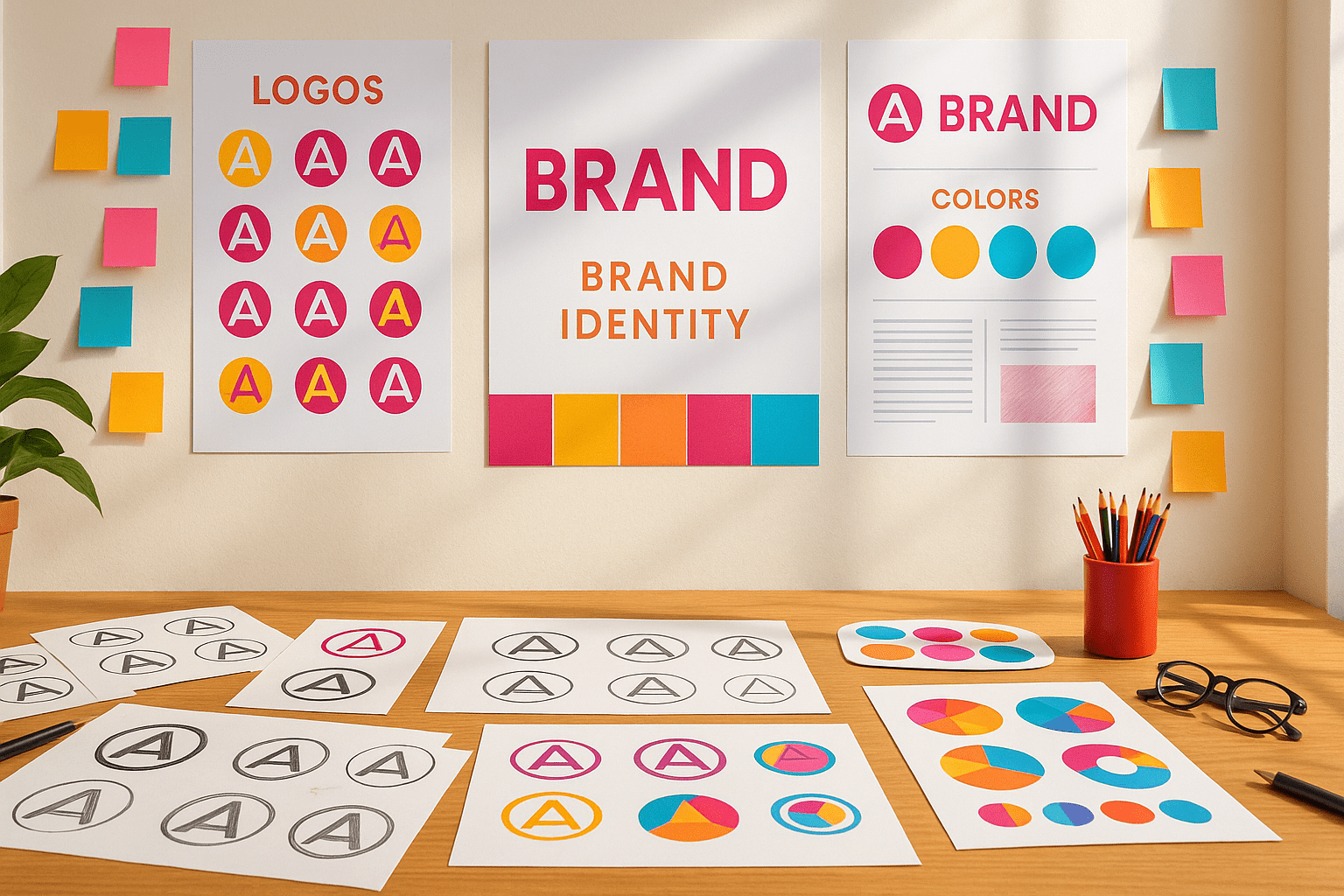 A high-fashion branding suite, with a unique logo on a clothing tag and a stylish shopping bag.