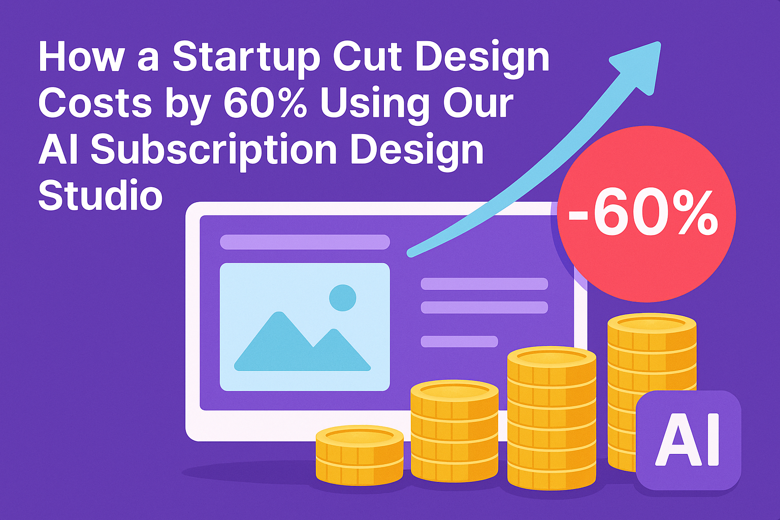 An infographic showing a bar chart with 'Startup Cost Savings' as the title, illustrating a 60% reduction in design costs.