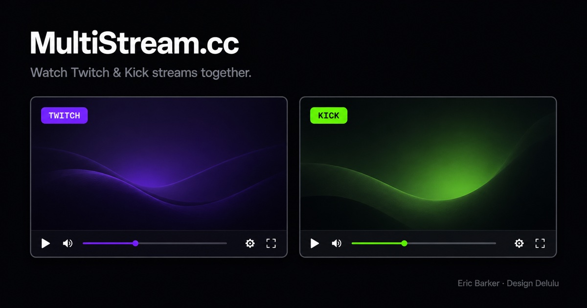 MultiStream.cc title beside side-by-side Twitch and Kick live stream players on a dark background