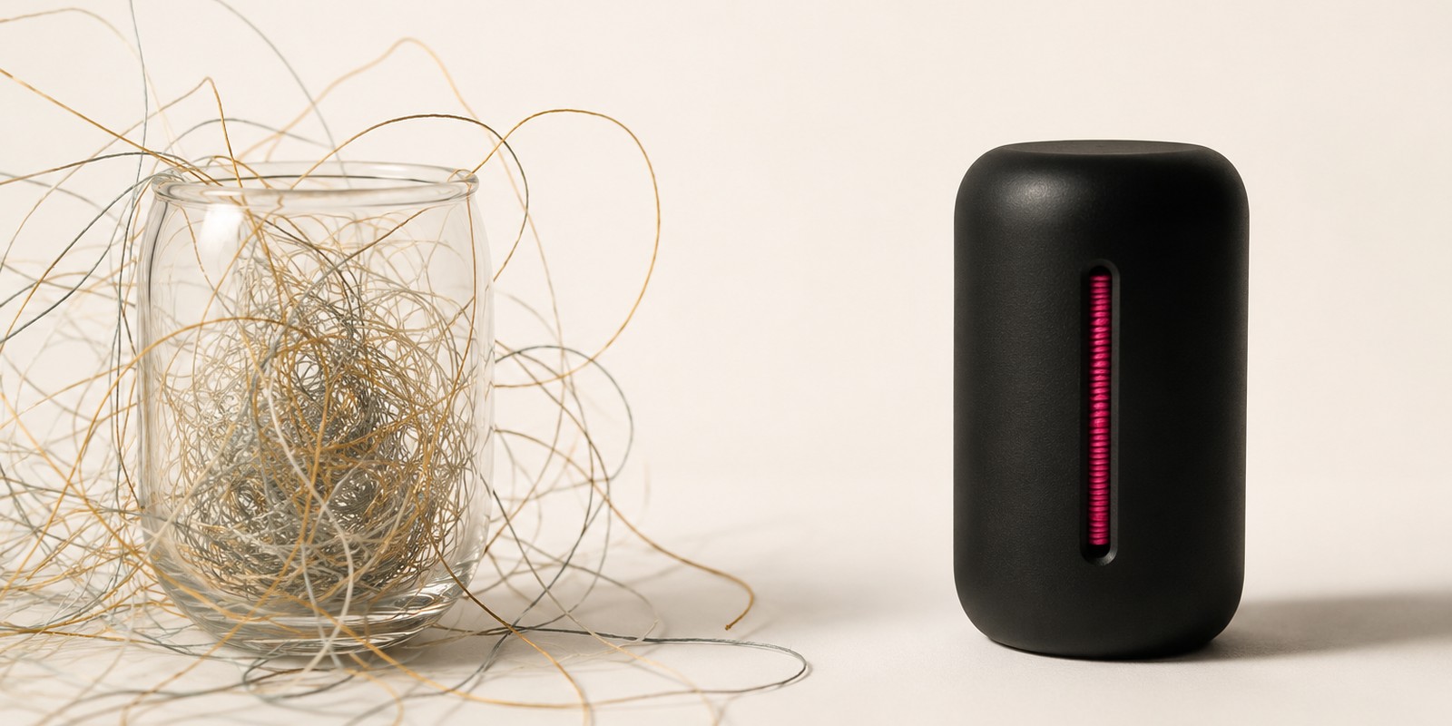 Split image contrasting an open vessel with threads escaping in every direction against a sealed form with one controlled thread circulating inside, representing unmanaged AI use versus a governed private system