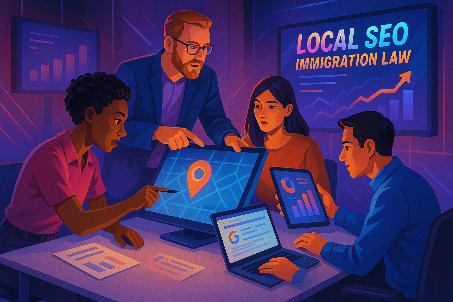Local SEO for Immigration Law - workflow diagram (Design Delulu)
