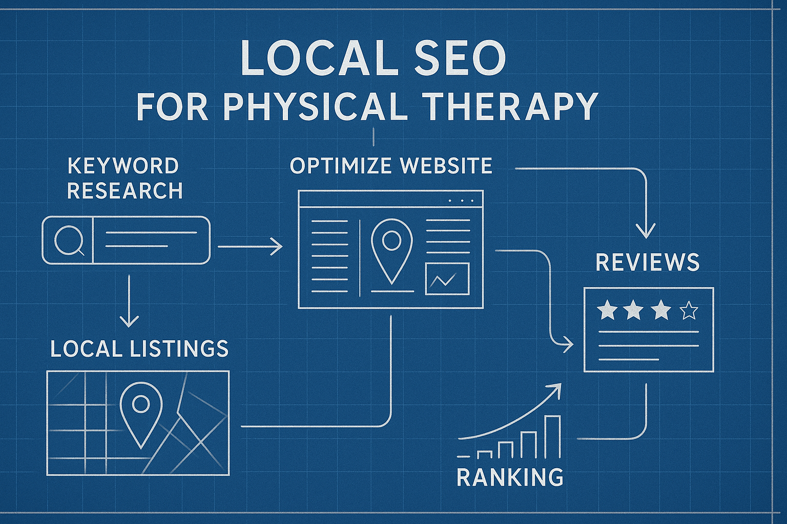Local SEO for Physical Therapy - workflow diagram (Design Delulu)