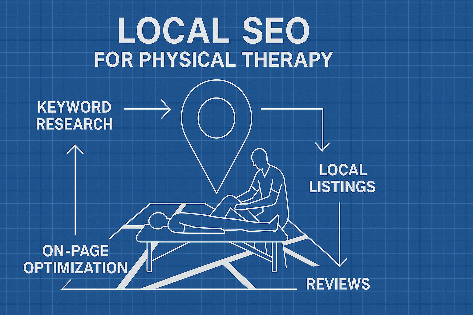 Local SEO for Physical Therapy - workflow diagram (Design Delulu)