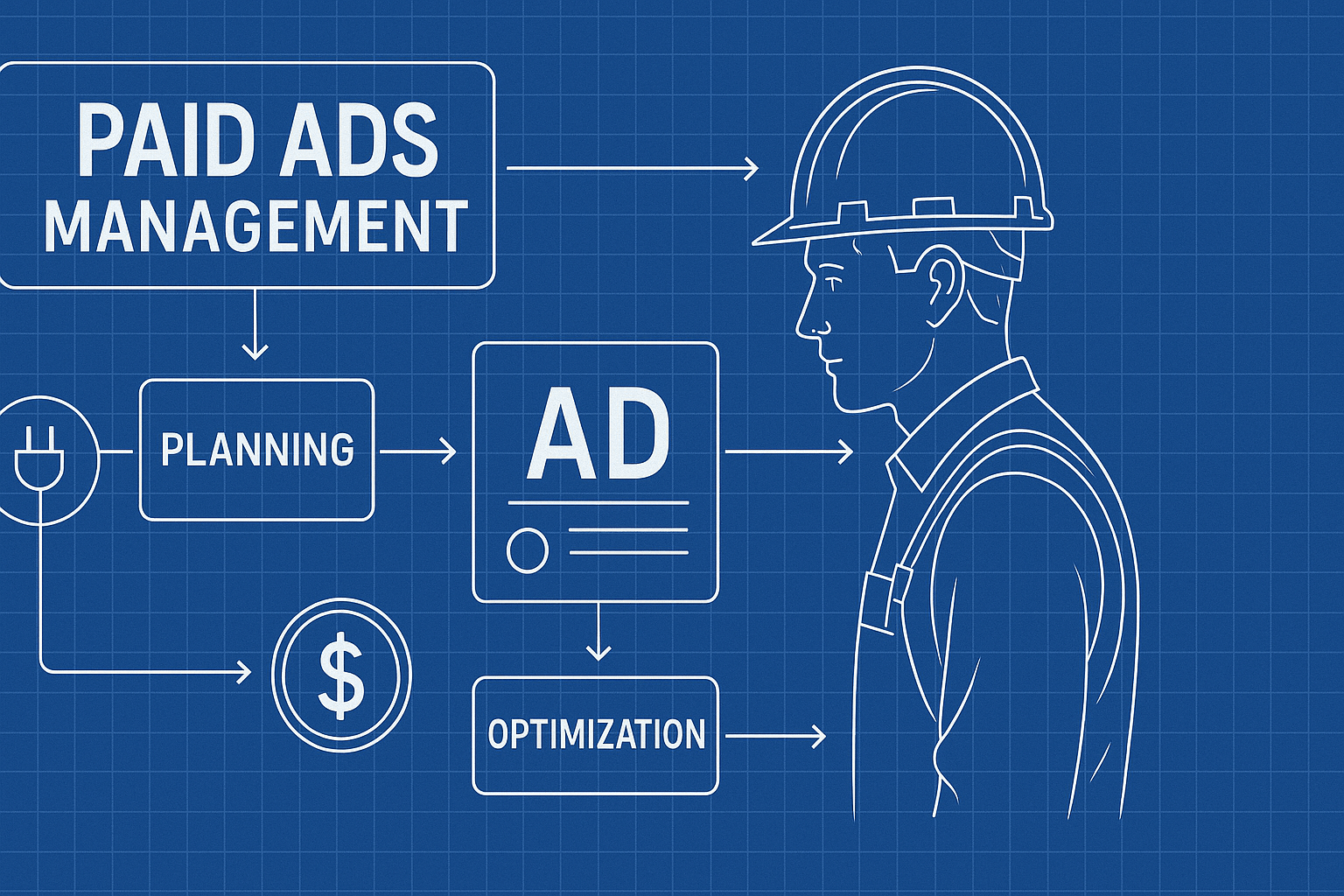Paid Ads Management for Electricians - workflow diagram (Design Delulu)