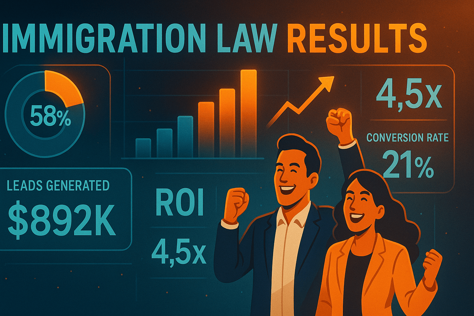 Paid Ads Management for Immigration Law - results infographic (Design Delulu)