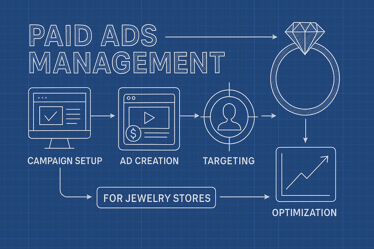 Paid Ads Management for Jewelry Stores - workflow diagram (Design Delulu)