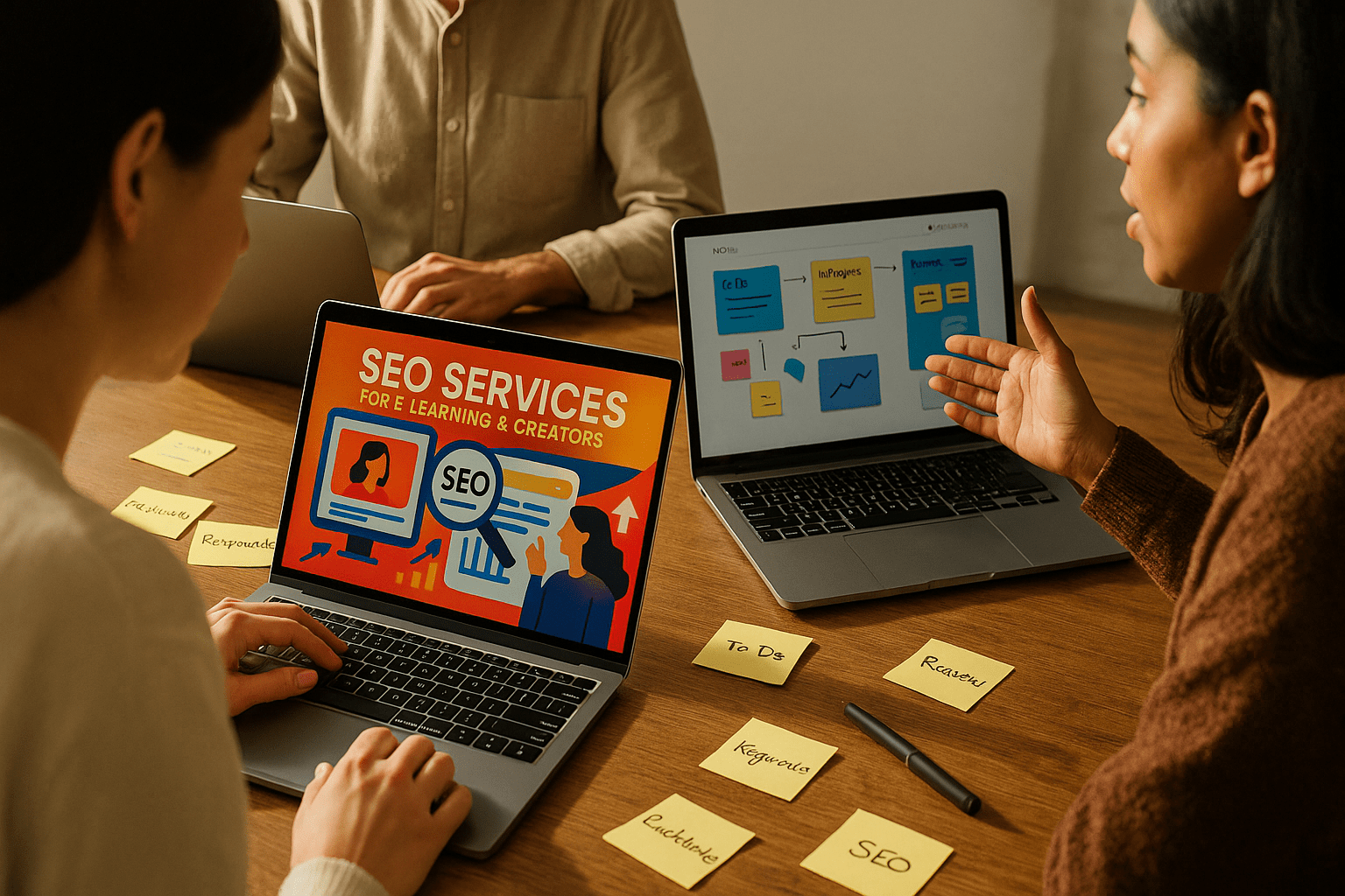 SEO Services for E-learning & Creators - workflow diagram (Design Delulu)