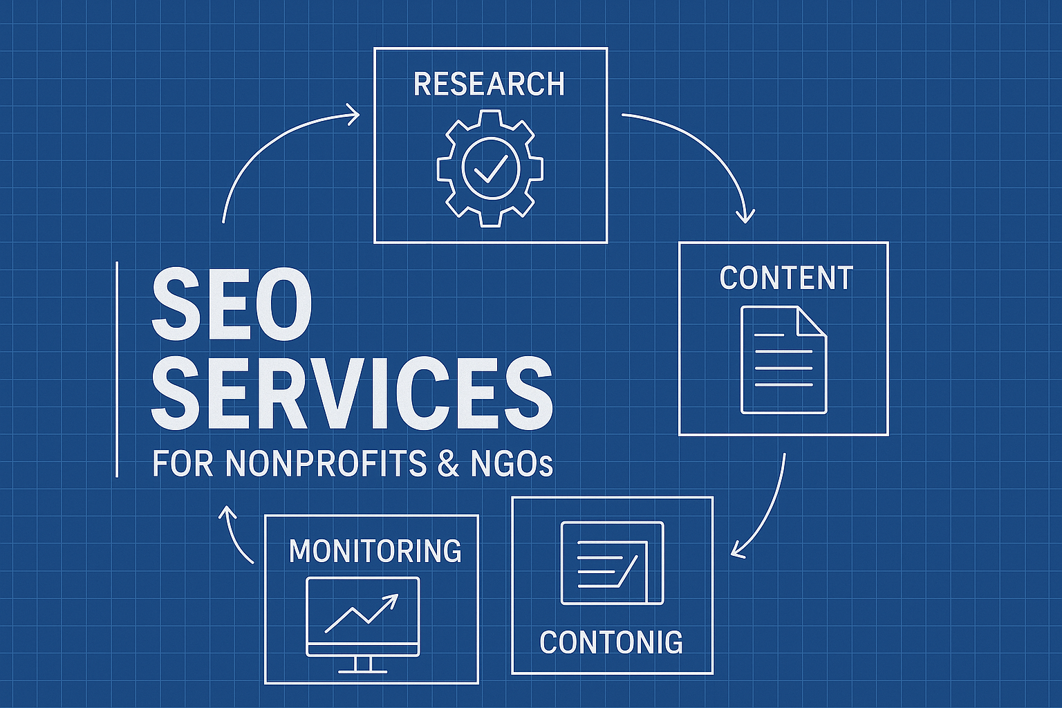 SEO Services for Nonprofits & NGOs - workflow diagram (Design Delulu)
