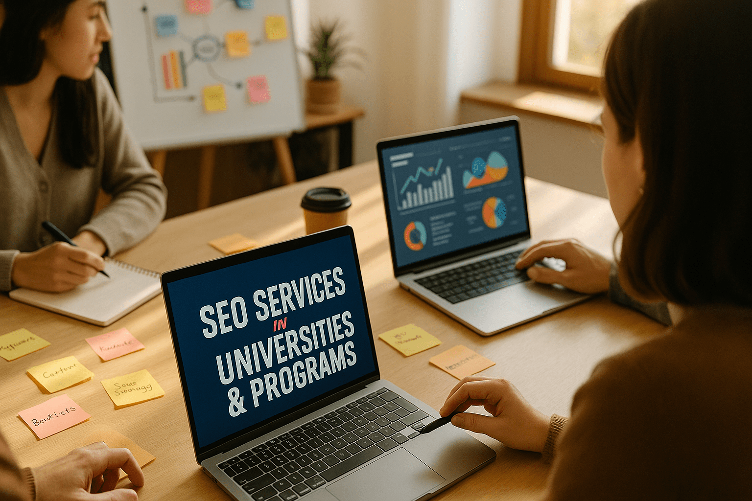 SEO Services for Universities & Programs - workflow diagram (Design Delulu)