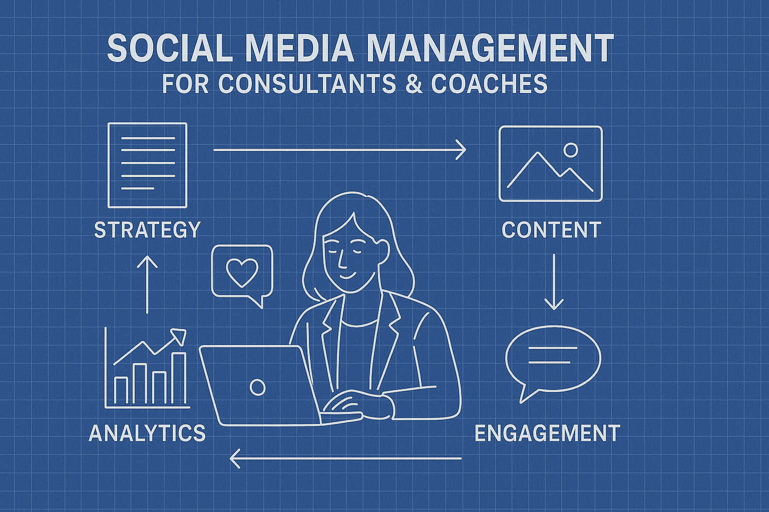 Social Media Management for Consultants & Coaches - workflow diagram (Design Delulu)