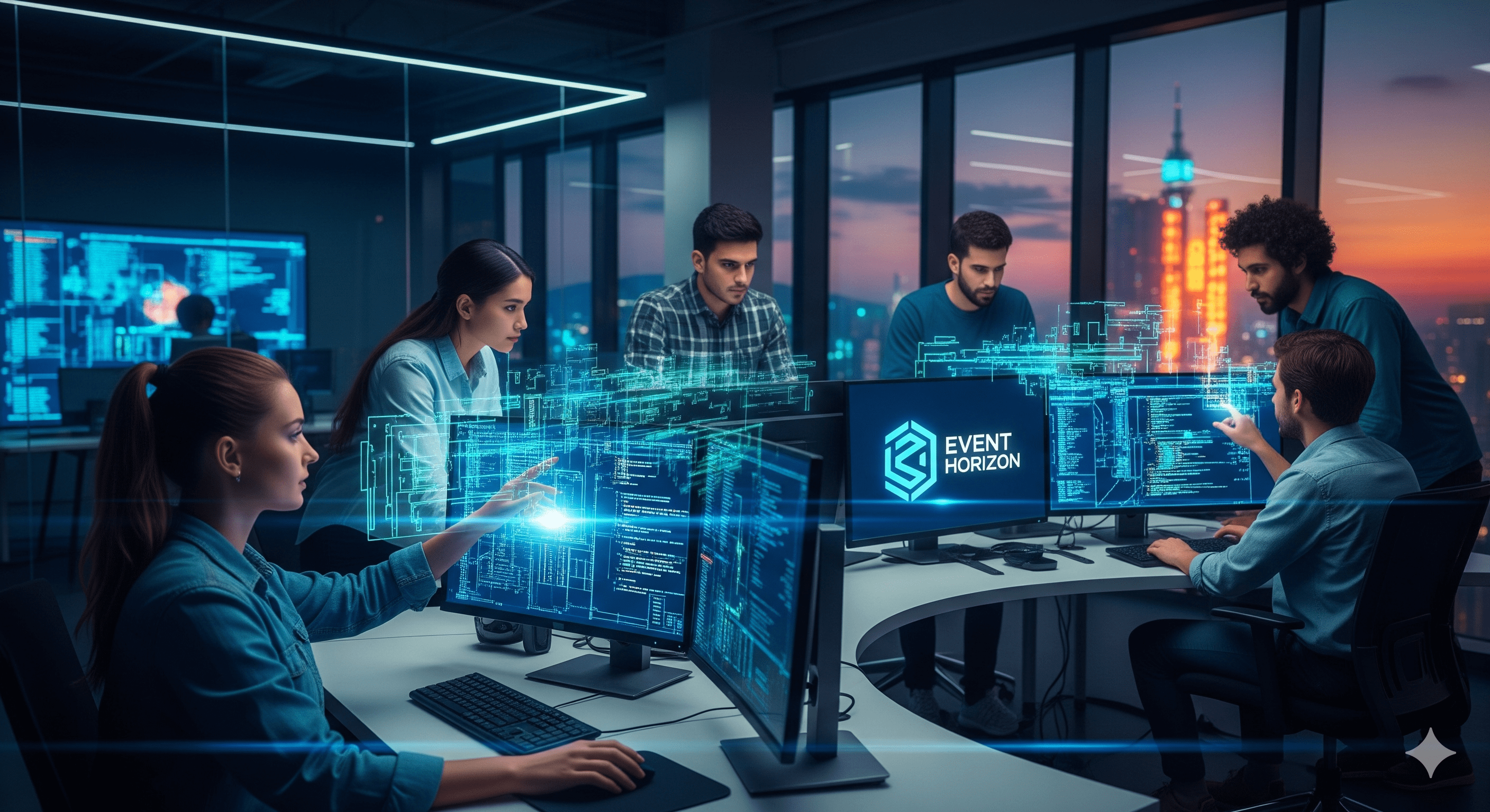 A team of developers coding for an event planning website.