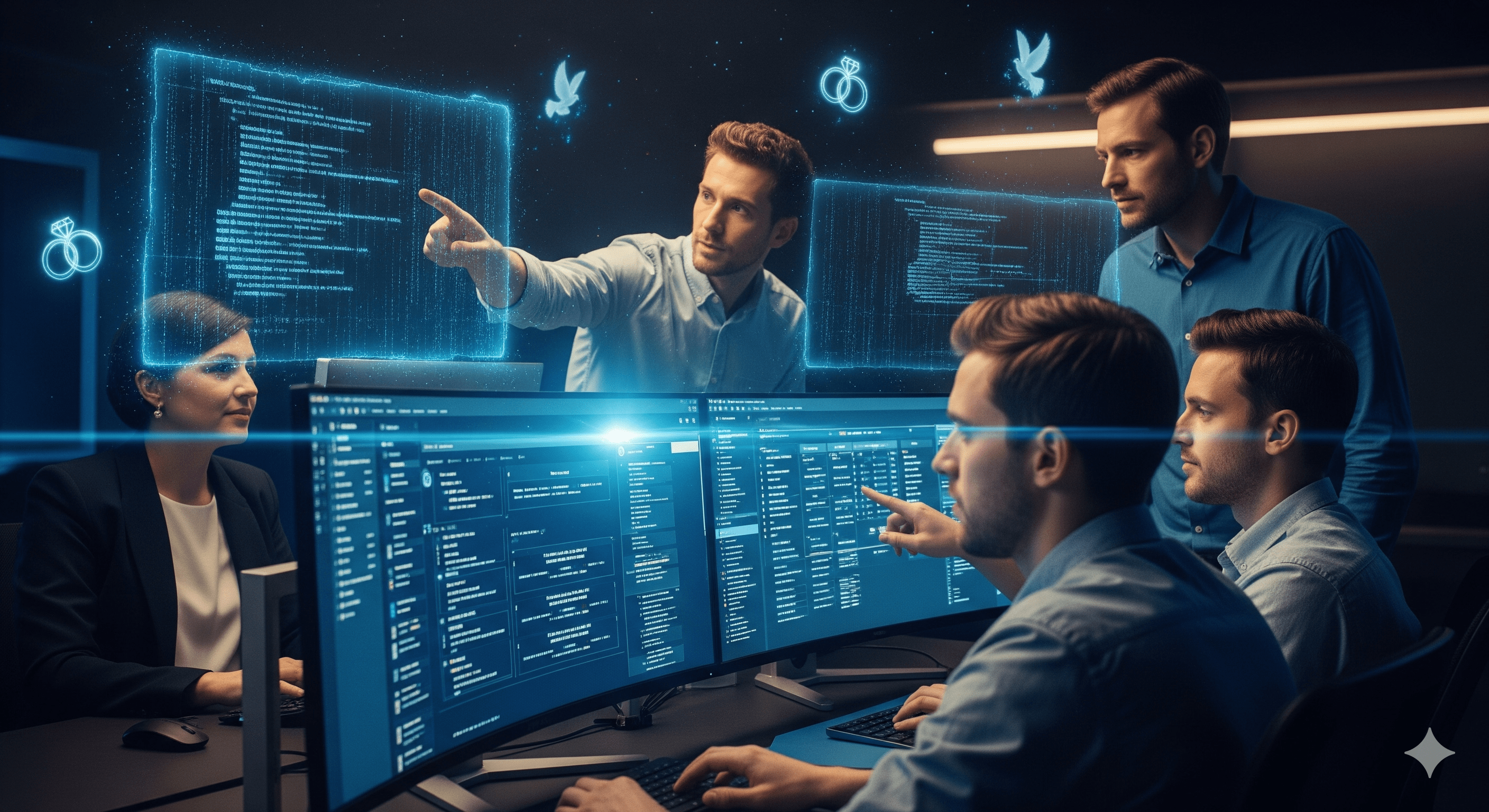 A team of developers coding for a wedding business website.